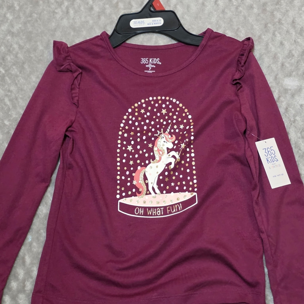 365 Kids Unicorn Long Sleeve Tee - Burgundy
